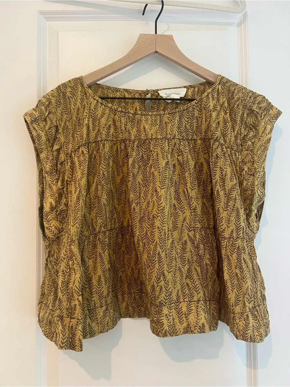 Anthropologie Brown Floral Tie-Front Blouse